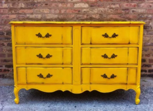 French provincial dresser painted in sunflower yellow.