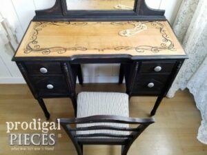 Antique vanity from the 1920s painted in black.