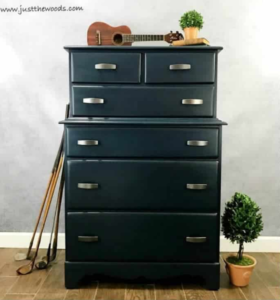 Masculine dresser painted in navy blue.